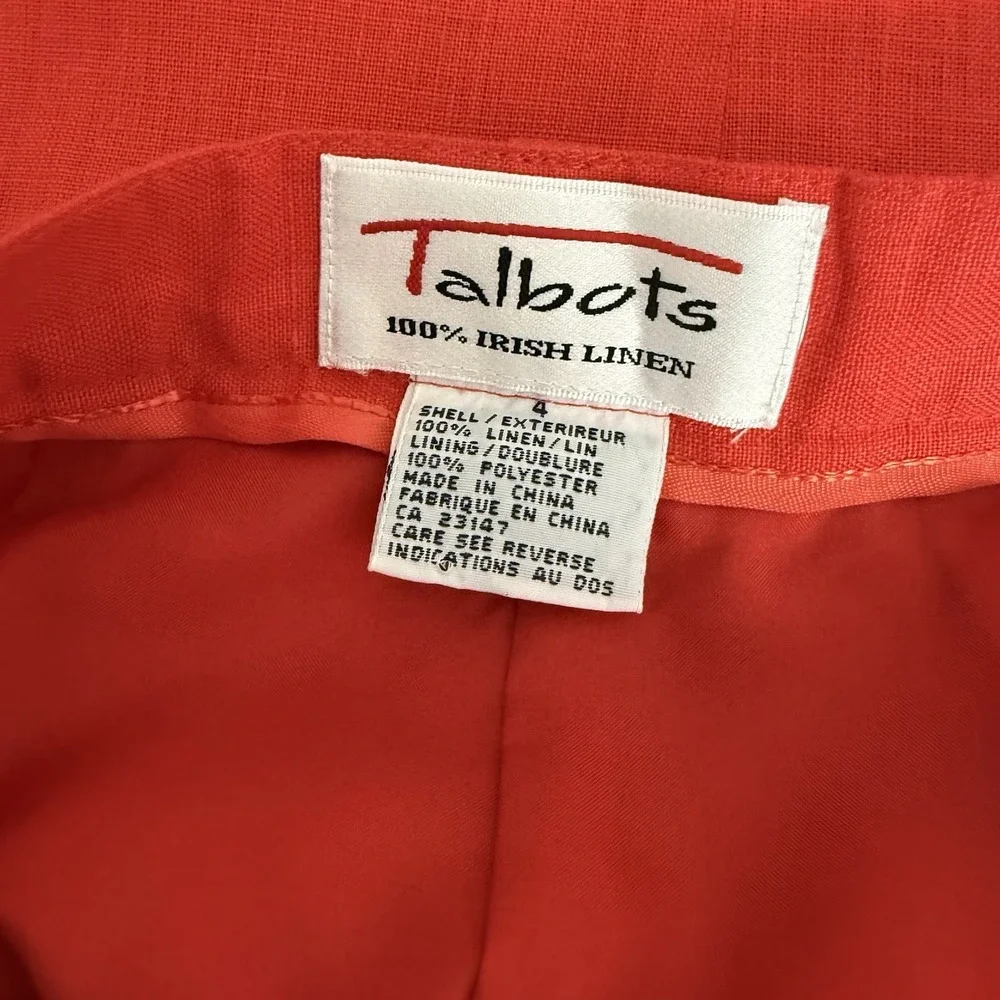 Talbots Petites 100% Irish Linen Skirt Suit Red Blazer 2P Skirt 4 Classic Set